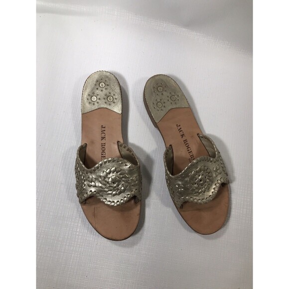 Jack Rogers Sandals Rhinestone/Crystal Gold Leather Thongs Flats Sz 8m - Picture 2 of 7